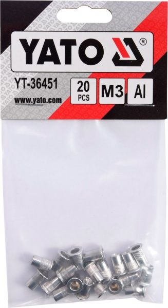 Заклепка резьбовая 4.9х9 мм 20 шт./уп. алюминиевая YATO YT-36451