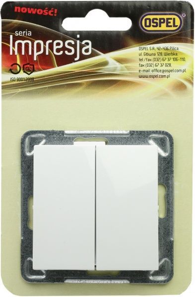 Выключатель двухклавишный Ospel Impresja без подсветки 16 А 250В IP20 белый