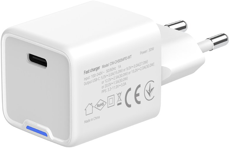 Сетевое зарядное устройство ColorWay GaN Mini 30W PD USB-C white