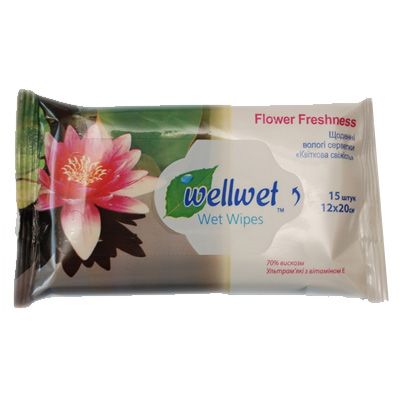 Серветки вологі Wellwet Квіткова свіжість 15 шт