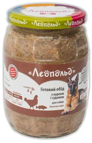 Корм вологий Леопольд для собак Готовий обід курка та судак 670 г