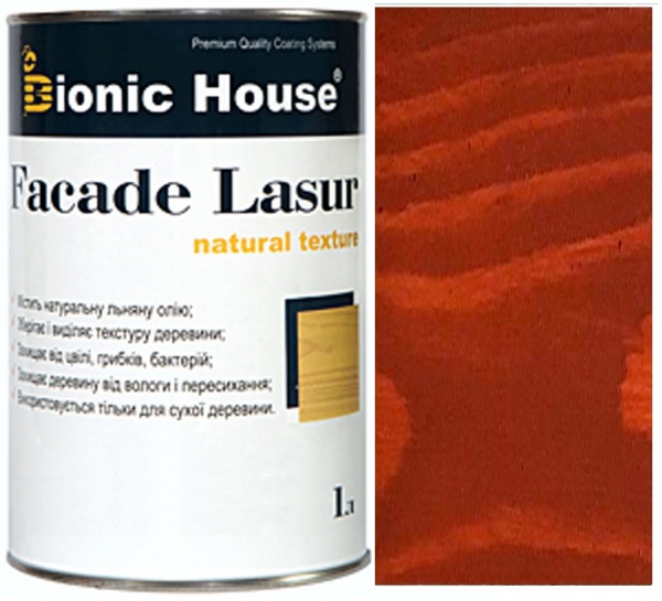 Лазур-антисептик Bionic House Facade Lasur Масляна для дерев’яних фасадів Тік напівмат 1 л 0,9 кг