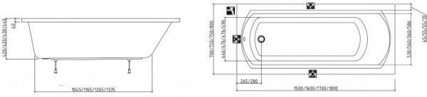 Ванна Ravak 170x75 Domino 2 170x75 см
