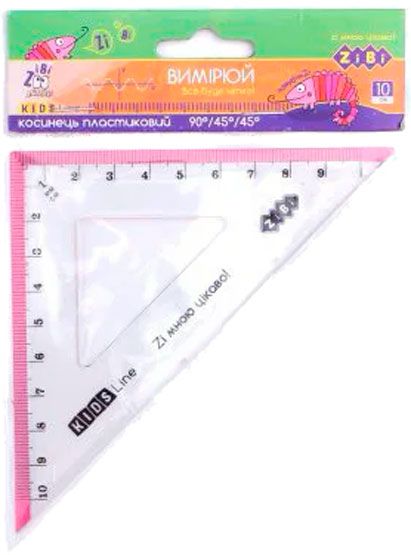 Линейка-угольник с цветной полоской 10см ZiBi