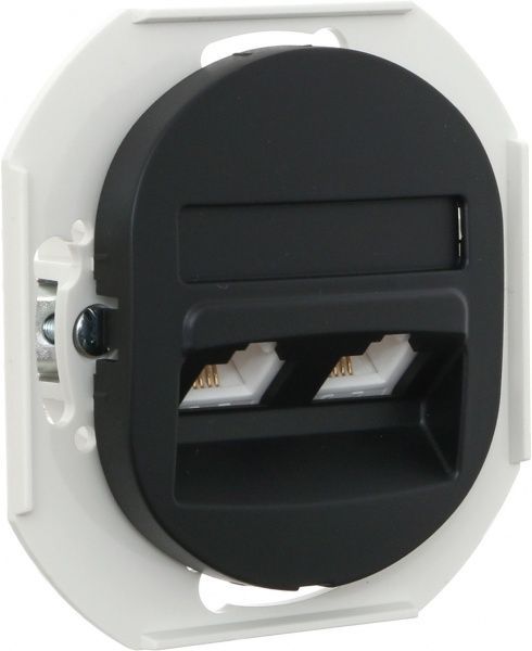 Розетка телефонна подвійна Aling-Conel Eon чорний E613.E1