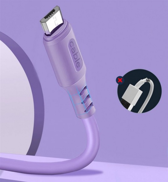 Кабель ColorWay USB - MicroUSB (soft silicone) 2.4а 1 м фіолетовий (CW-CBUM044-PU) 
