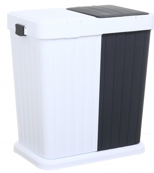 Корзина для белья RIO двойная универсальная TWINS 561х342х589 мм 80 л белый/графитовый 