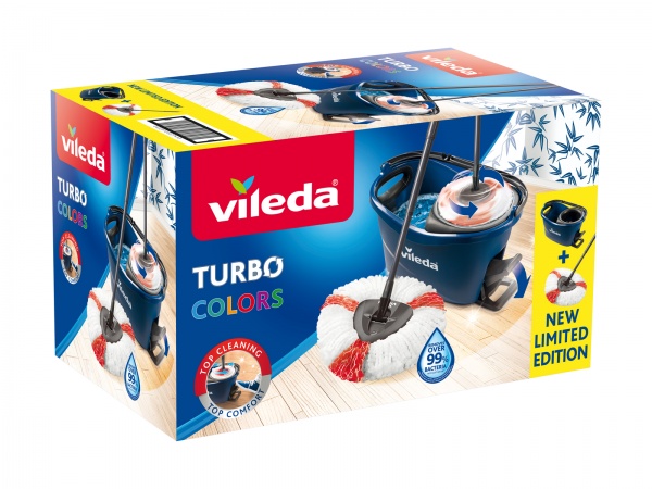 Комплект швабра и ведро с механическим отжимом для пола Vileda Тurbo синий 14,5 см 