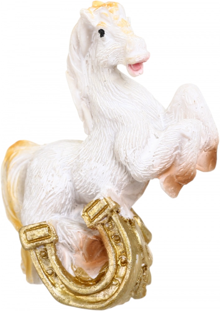 Сувенір новорічний коник з підковою полігума білий 5 см