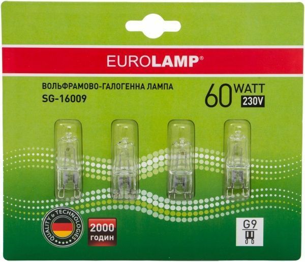 Лампа галогенная EUROLAMP 4 штуки в упаковке 60 Вт G9 230 В прозрачная SG-16009