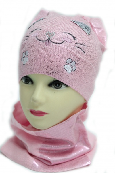 Комплект шапка + снуд для дівчаток Kraft+ р.48-50 рожевий 2293 