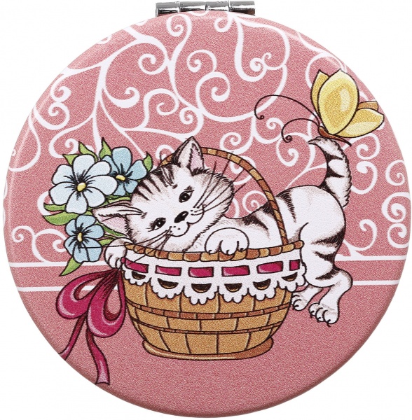 Зеркало карманное косметическое Лідер Канц Котик круглое 12 вариантов в ассортименте 