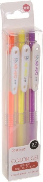 Набір ручок флуоресцентні гелеві помаранчева + жовта + фіолетова 3 шт. 