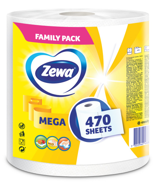 Бумажные полотенца Zewa Mega Roll 470 отрывов двухслойная 1 шт.