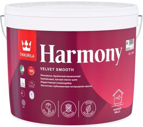 Краска акрилатная водоэмульсионная TIKKURILA Harmony, база А глубокий мат белый 2,7л 3,8кг