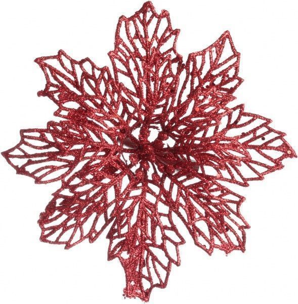 Новогодняя декорация Пуансеттия ажурная красная