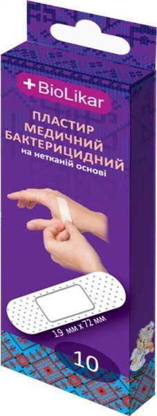 Пластир BioLikar бактерицидний на нетканій основі 19x72 мм стерильні 10 шт.