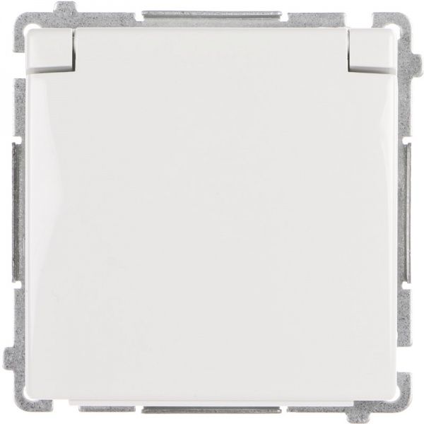 Розетка вологозахищена із заземленням Simon Basic без шторок з кришкою білий BMGZ1B.01/11