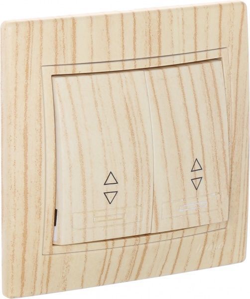 Переключатель проходной двухклавишный Lezard Mira без подсветки 220В дуб беленый матовый 701-5252-106