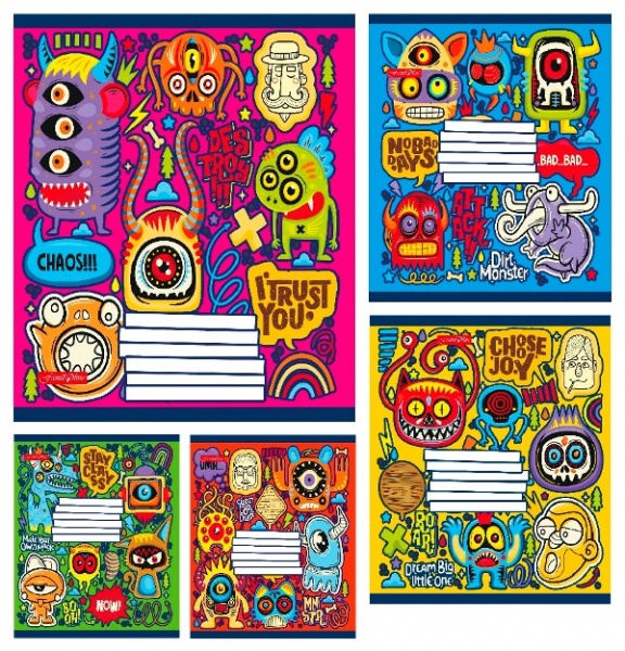 Тетрадь школьная 12 л. клетка серия МОНСТРИКИ Тетрада