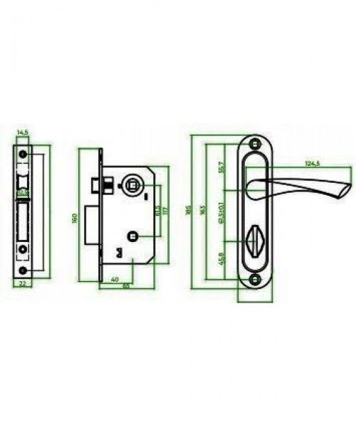 Замок врізний з ручками WC Paladii Corona 61.5-45-BK SN/CP ПЗ110 61,5 мм хром без петель