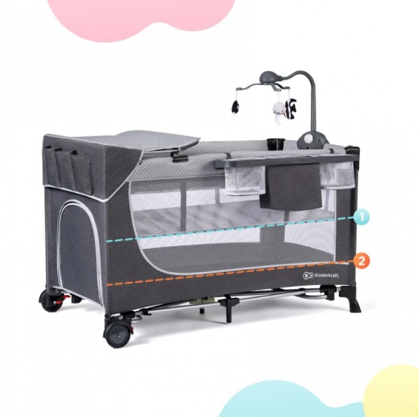 Манеж-ліжко Kinderkraft Leody Grey з пеленатором KCLEOD00GRY00AC