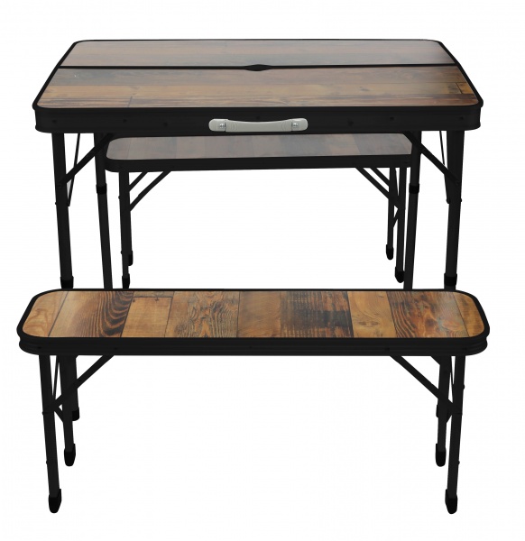 Стол раскладной и 2 лавки 90х60 см + 87х23х39 см коричневый 