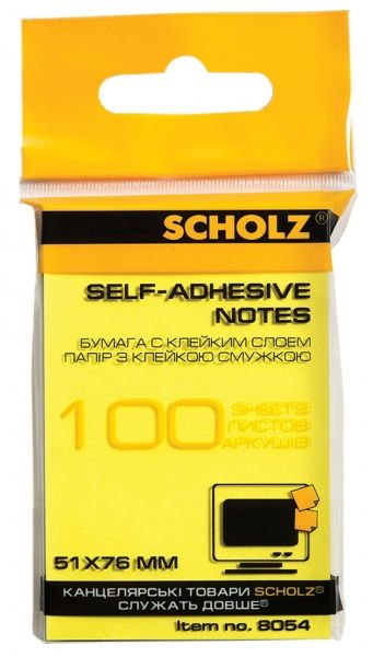 Бумага для заметок с липким слоем 51х76 мм 100 лист. неон цвет в ассортименте 8054 SCHOLZ