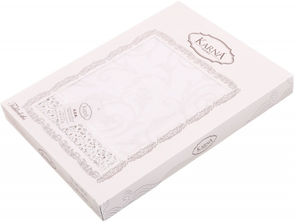 Скатерть с гипюром KDK 160x300 см кремовый Karna 