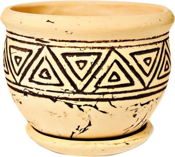 Горшок керамический Орнамент средний круглый 2 л бежевый 