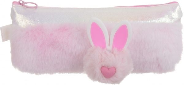 Пенал школьный с искусственным мехом Зайка белый