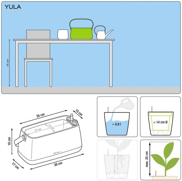 Кашпо Lechuza Yula квадратный белый/серый (13861) 