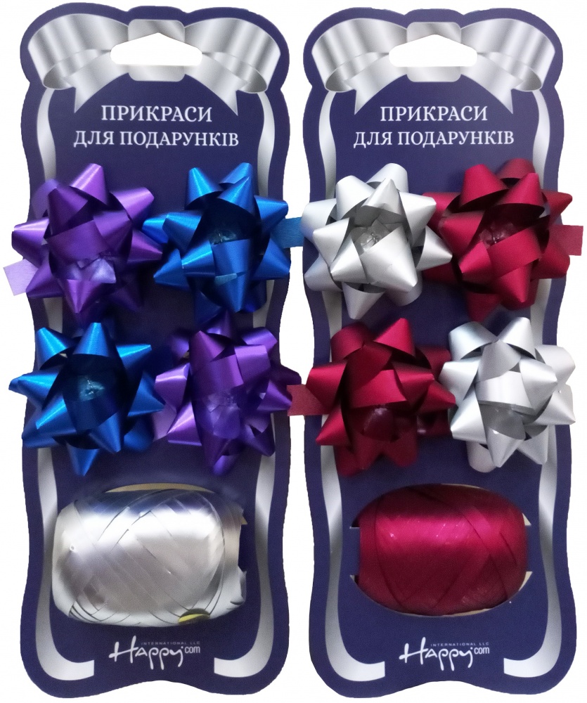 Набор украшений для подарка: бантики мини 50 мм 4 шт.и лента-кокон 10 м