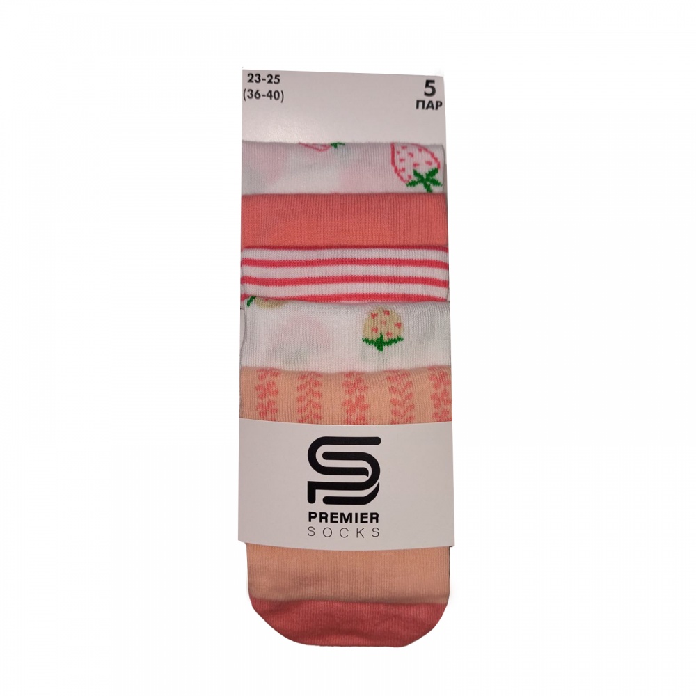 Набір шкарпеток жіночих Premier Socks з полуницею р.23-25 білий із бордовим і рожевим 5 шт.