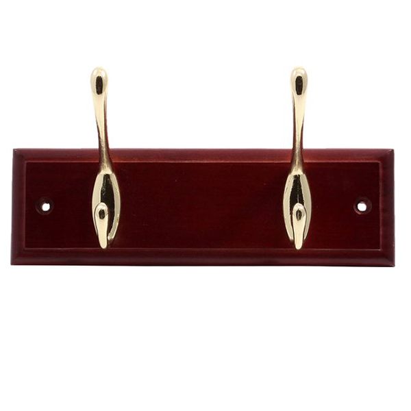 Вешалка Larvij на планке красное дерево 220x70 мм 2 крючка золото