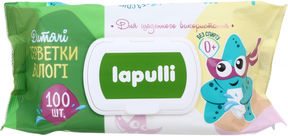 Дитячі вологі серветки LAPULLI з клапаном 100 шт.