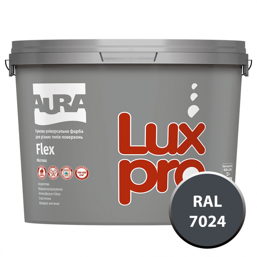 Фарба гумова гумова Aura® Luxpro Flex мат RAL 7024 графітовий 9,5л 12кг