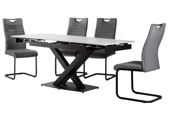Стол обеденный Калипсо белый мрамор/черный 