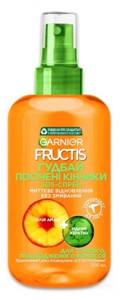 Спрей Garnier Fructis SOS-спрей Гудбай посічені кінчики для миттєвого відновлення тонкого, пошкодженого волосся 200 мл 