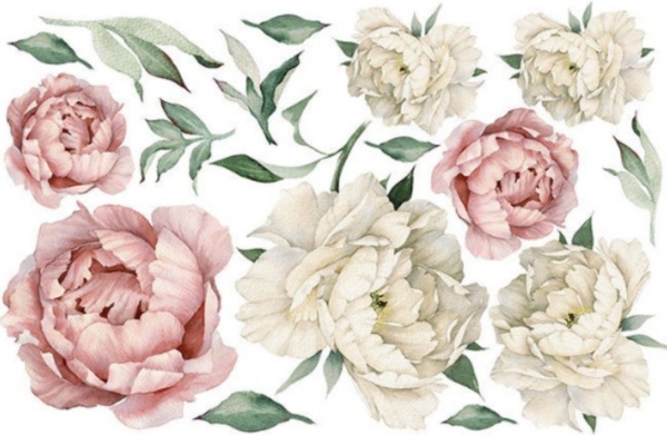 Декоративная наклейка Design stickers Акварельные пионы 2 листа А3 в наборе 42x59,4 см