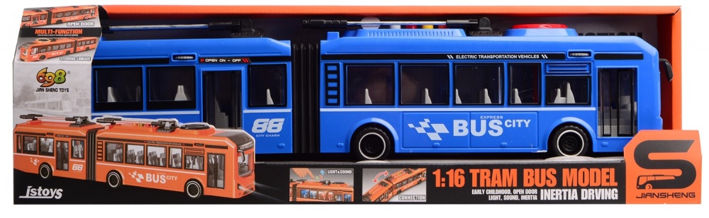 Трамвай CARS S голубой 1:16 (инерция, звук, свет, двери открываются) 1:16 CJ-4358578
