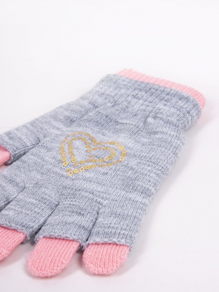 Варежки YO! р.18 розово-серый 