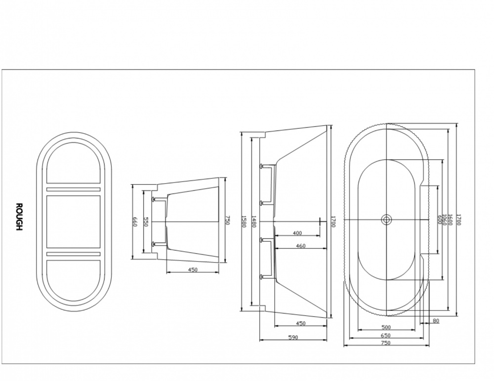 Ванна акриловая Diamond Premium ROUGH 170х75 см