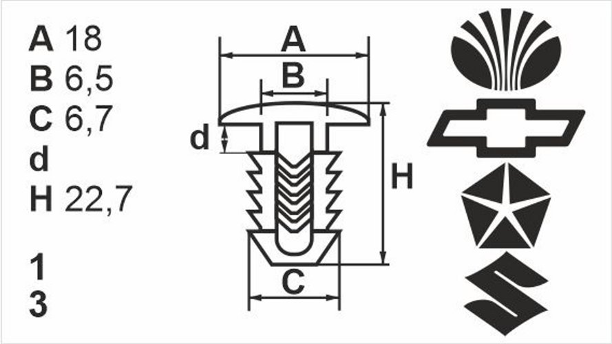 Клипса нажимная наружная (обшивка) Romix (A175047C)