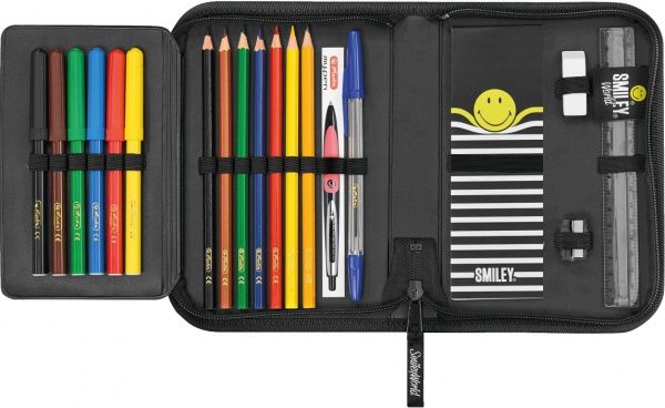 Пенал Smileyworld Stripes 19 предметов 50015382 Herlitz черный