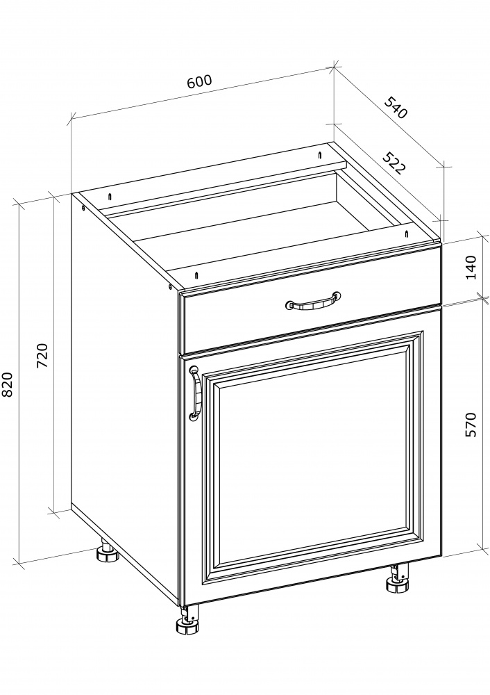 Тумба нижняя с ящиком Q-25 Ня 60/82/54 (1+1) + фасад МДФ МС Глория белая эмаль/дуб артизан Грейд