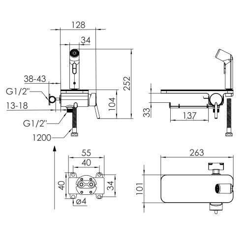 Гигиенический душ Imprese скрытого монтажа, LORETA черная полочка, хром