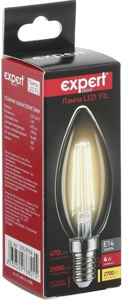 Лампа светодиодная Expert FIL C37 4 Вт E14 2700 К 220 В прозрачная 