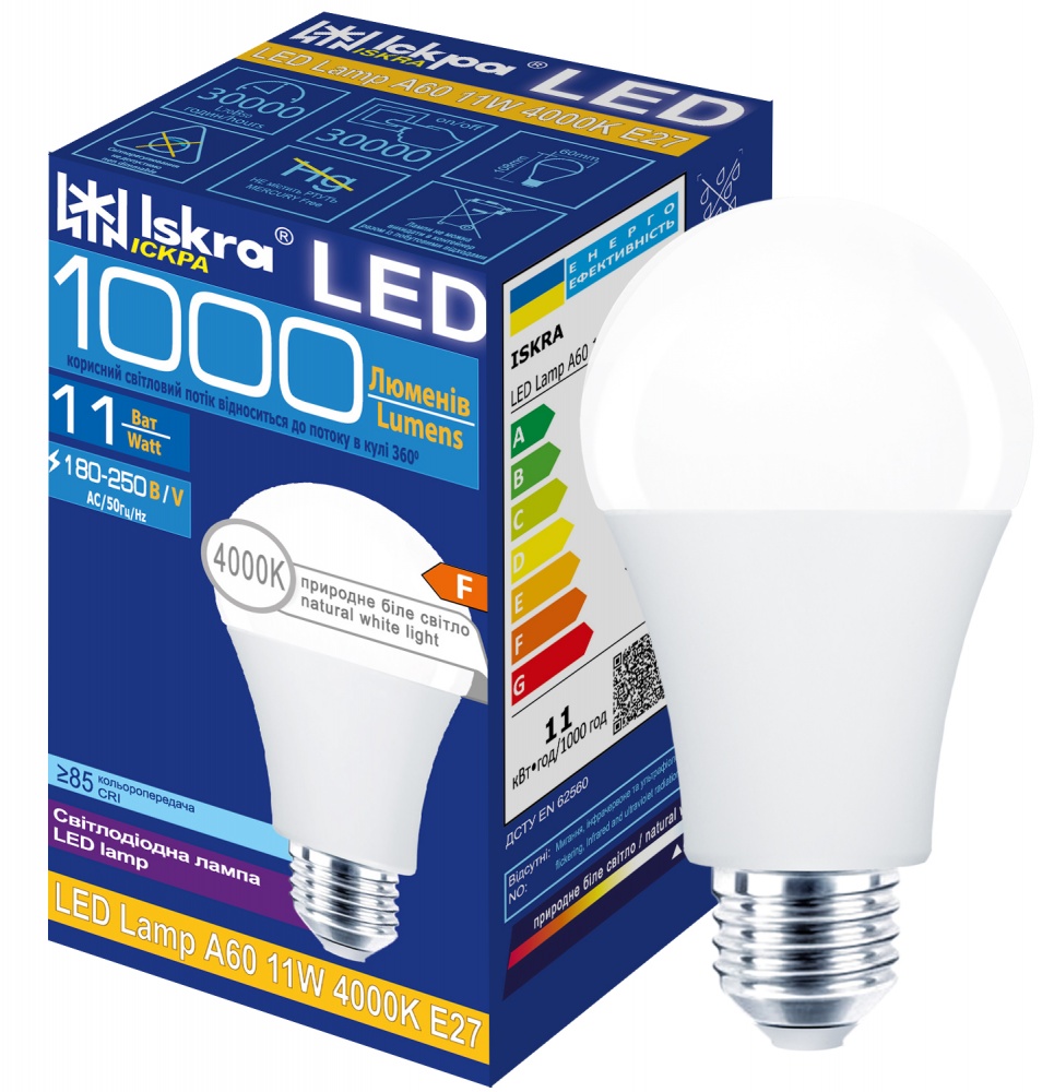 Лампа світлодіодна Іскра 11 Вт A60 E27 230 В 4000 К LED A55 11W 4000К E27