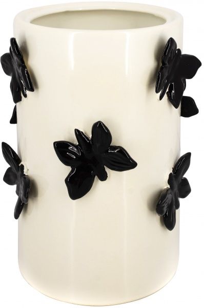 Ваза для квітів “Труба (Метелики)”, чорно-біла, 22x14,5